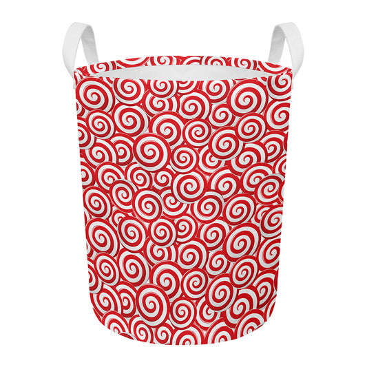 Red Lollipop Candy Pattern Print Round Laundry Basket