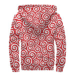 Red Lollipop Candy Pattern Print Sherpa Lined Zip Up Hoodie