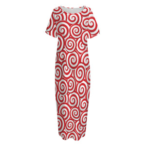 Red Lollipop Candy Pattern Print Short Sleeve Long Nightdress