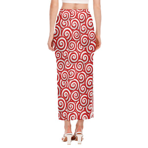 Red Lollipop Candy Pattern Print Side Slit Maxi Skirt