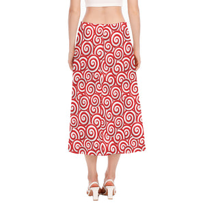 Red Lollipop Candy Pattern Print Side Slit Midi Skirt