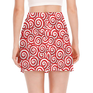 Red Lollipop Candy Pattern Print Side Slit Mini Skirt