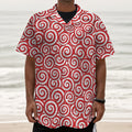 Red Lollipop Candy Pattern Print Textured Short Sleeve Shirt