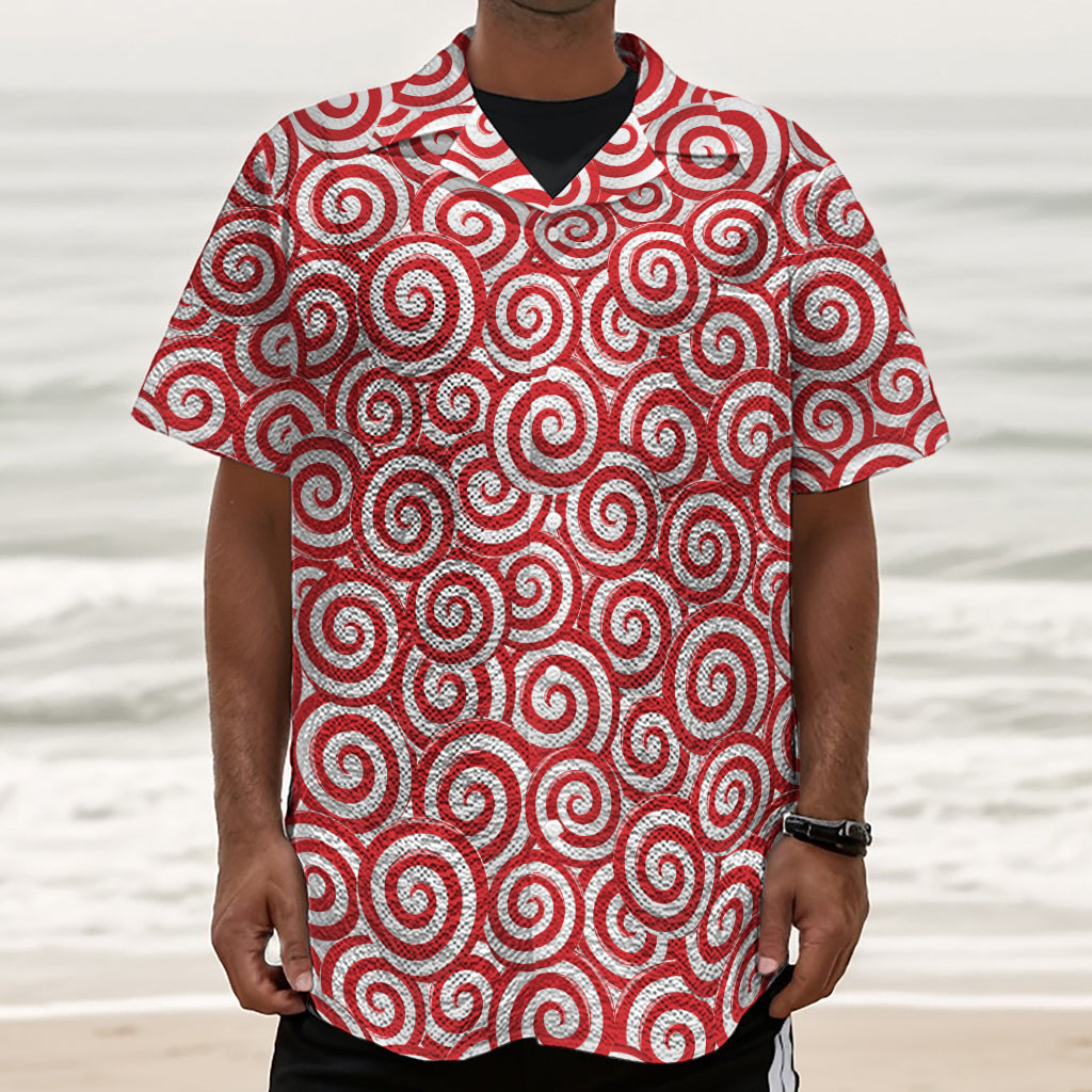 Red Lollipop Candy Pattern Print Textured Short Sleeve Shirt