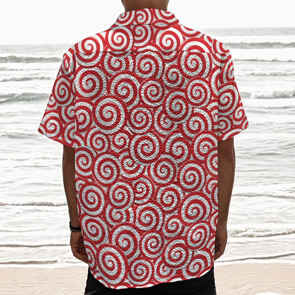 Red Lollipop Candy Pattern Print Textured Short Sleeve Shirt