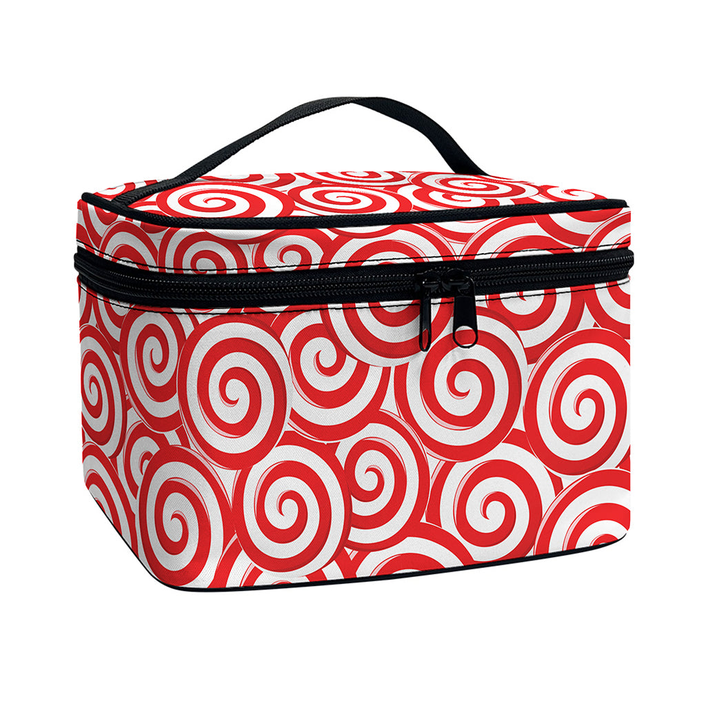 Red Lollipop Candy Pattern Print Travel Makeup Bag