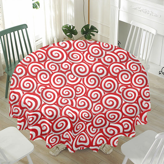 Red Lollipop Candy Pattern Print Waterproof Round Tablecloth