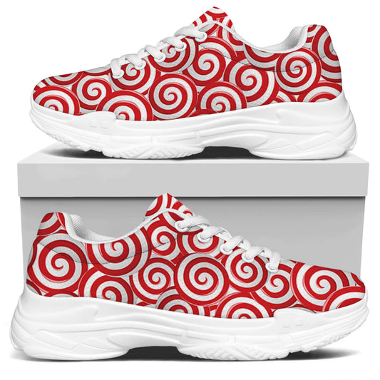 Red Lollipop Candy Pattern Print White Chunky Shoes