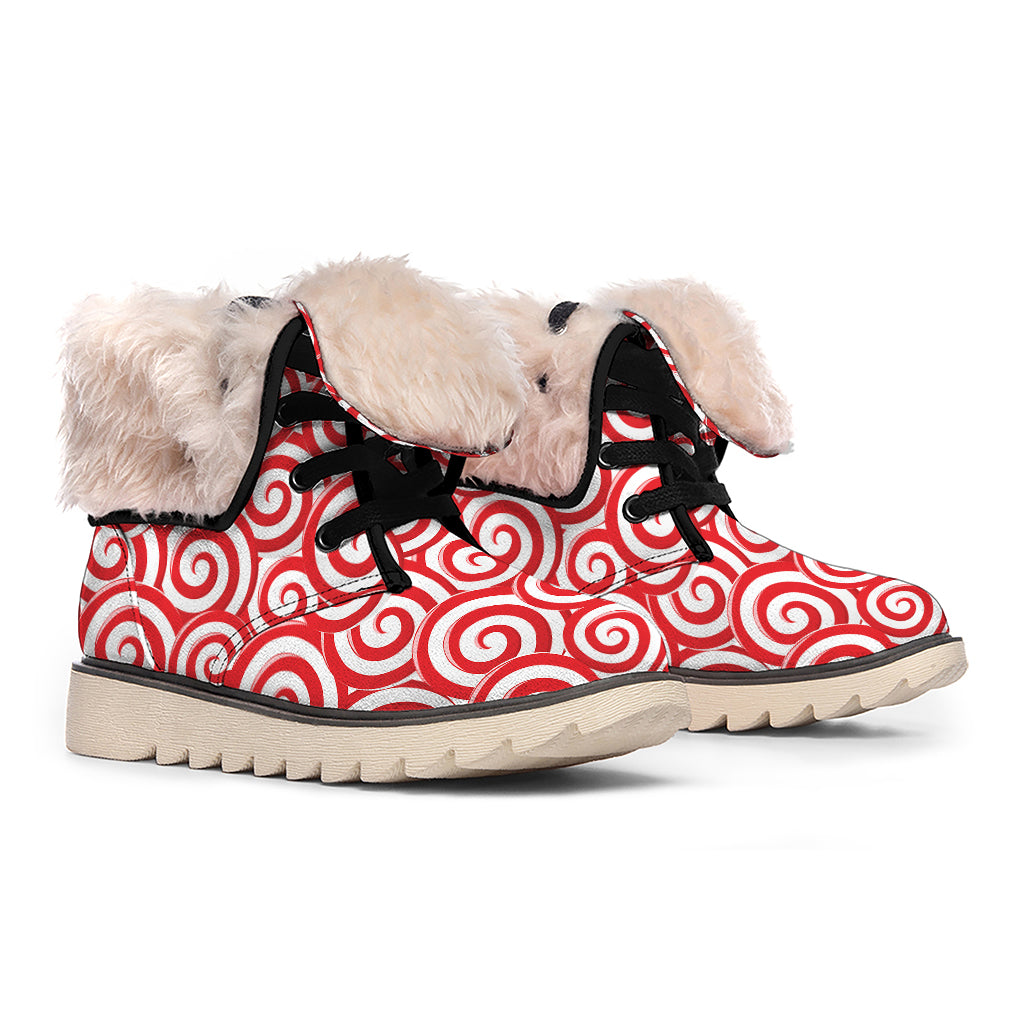 Red Lollipop Candy Pattern Print Winter Boots