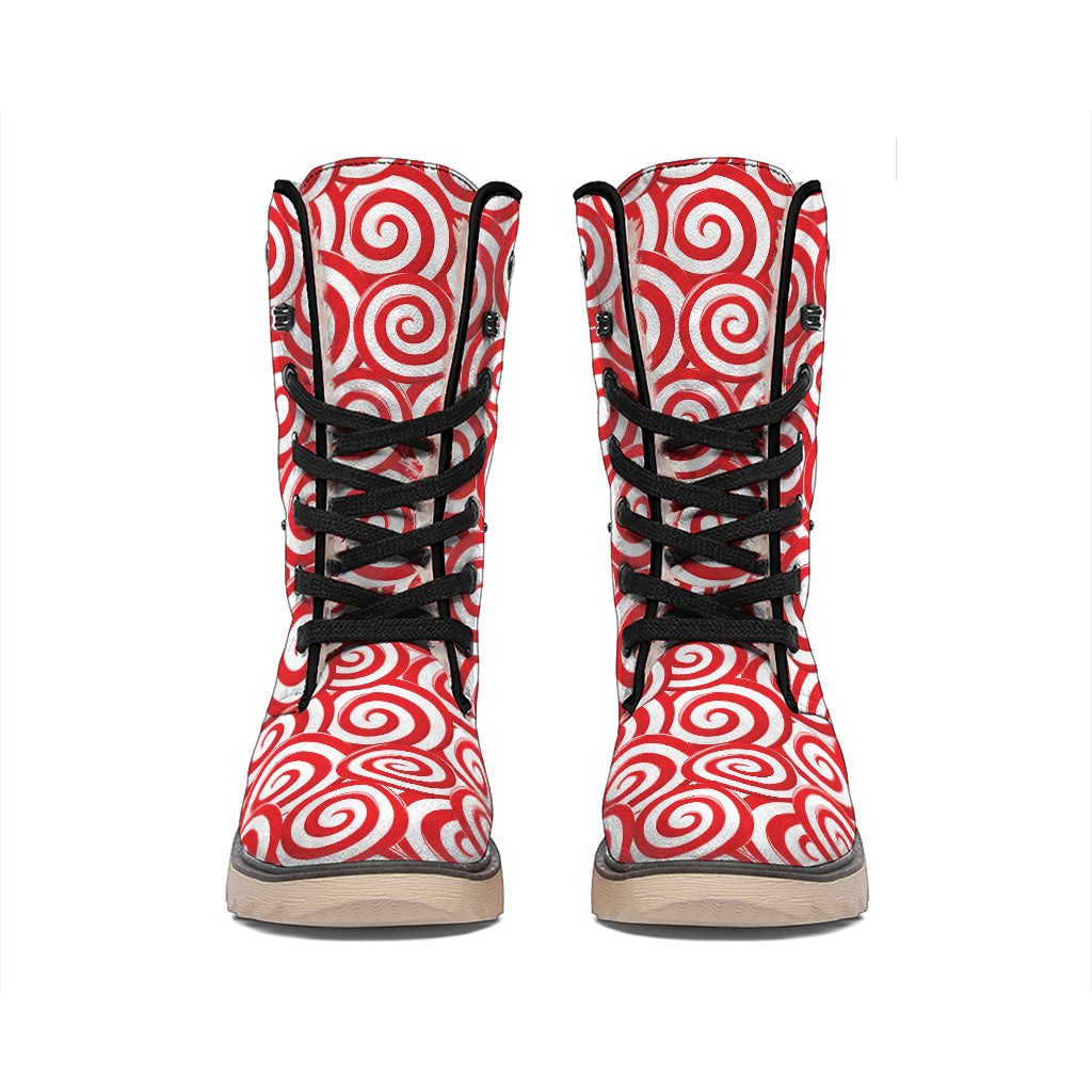Red Lollipop Candy Pattern Print Winter Boots