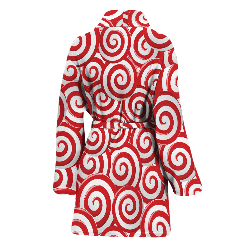 Red Lollipop Candy Pattern Print Women's Bathrobe