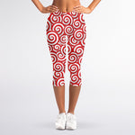 Red Lollipop Candy Pattern Print Women's Capri Leggings