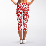 Red Lollipop Candy Pattern Print Women's Capri Leggings