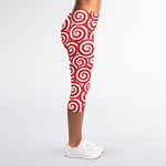 Red Lollipop Candy Pattern Print Women's Capri Leggings