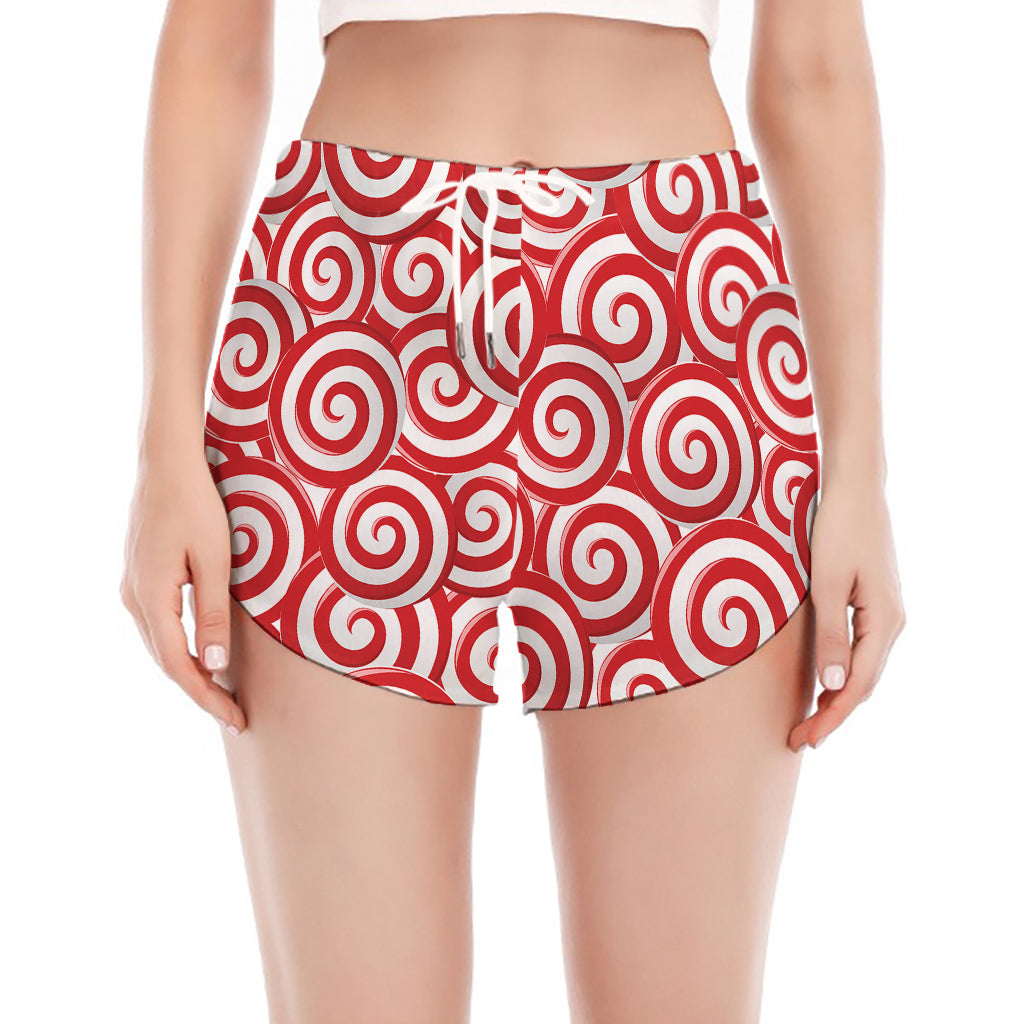 Red Lollipop Candy Pattern Print Women's Split Running Shorts