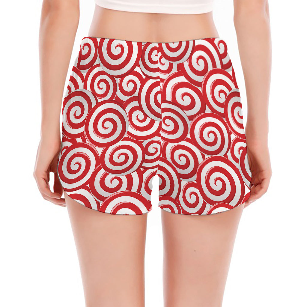 Red Lollipop Candy Pattern Print Women's Split Running Shorts