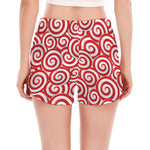 Red Lollipop Candy Pattern Print Women's Split Running Shorts