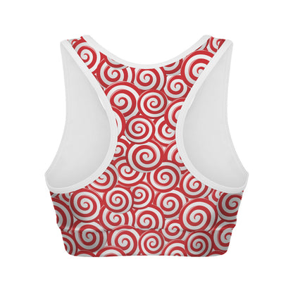Red Lollipop Candy Pattern Print Women's Sports Bra