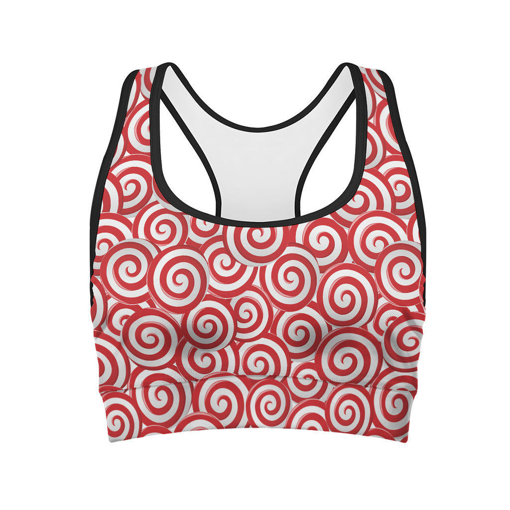 Red Lollipop Candy Pattern Print Women's Sports Bra