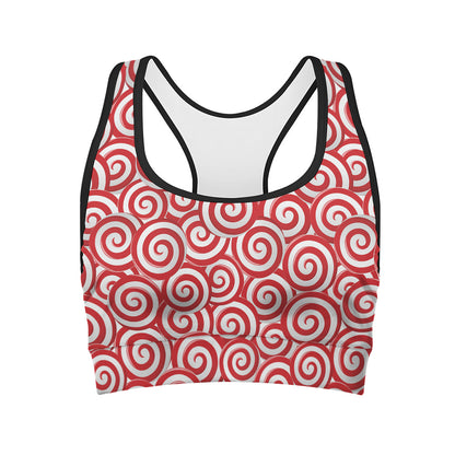 Red Lollipop Candy Pattern Print Women's Sports Bra