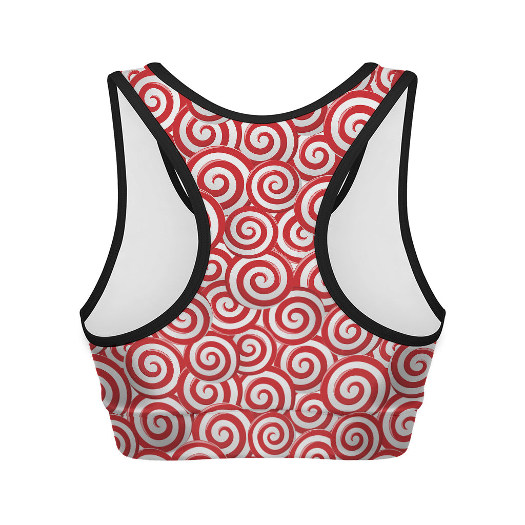 Red Lollipop Candy Pattern Print Women's Sports Bra