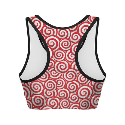 Red Lollipop Candy Pattern Print Women's Sports Bra