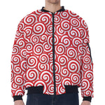 Red Lollipop Candy Pattern Print Zip Sleeve Bomber Jacket