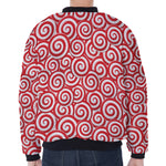 Red Lollipop Candy Pattern Print Zip Sleeve Bomber Jacket