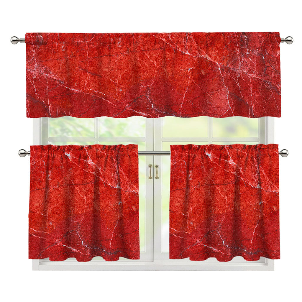 Red Marble Print 3 Piece Kitchen Curtains