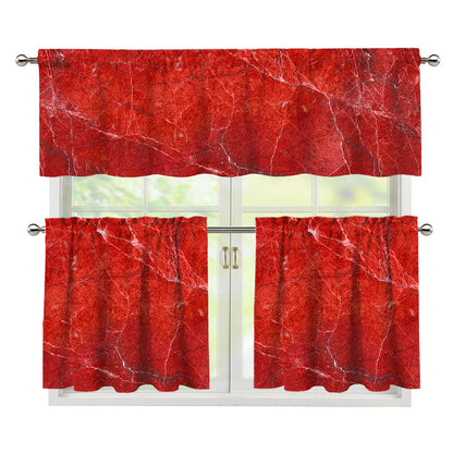 Red Marble Print 3 Piece Kitchen Curtains