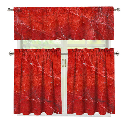 Red Marble Print 3 Piece Kitchen Curtains