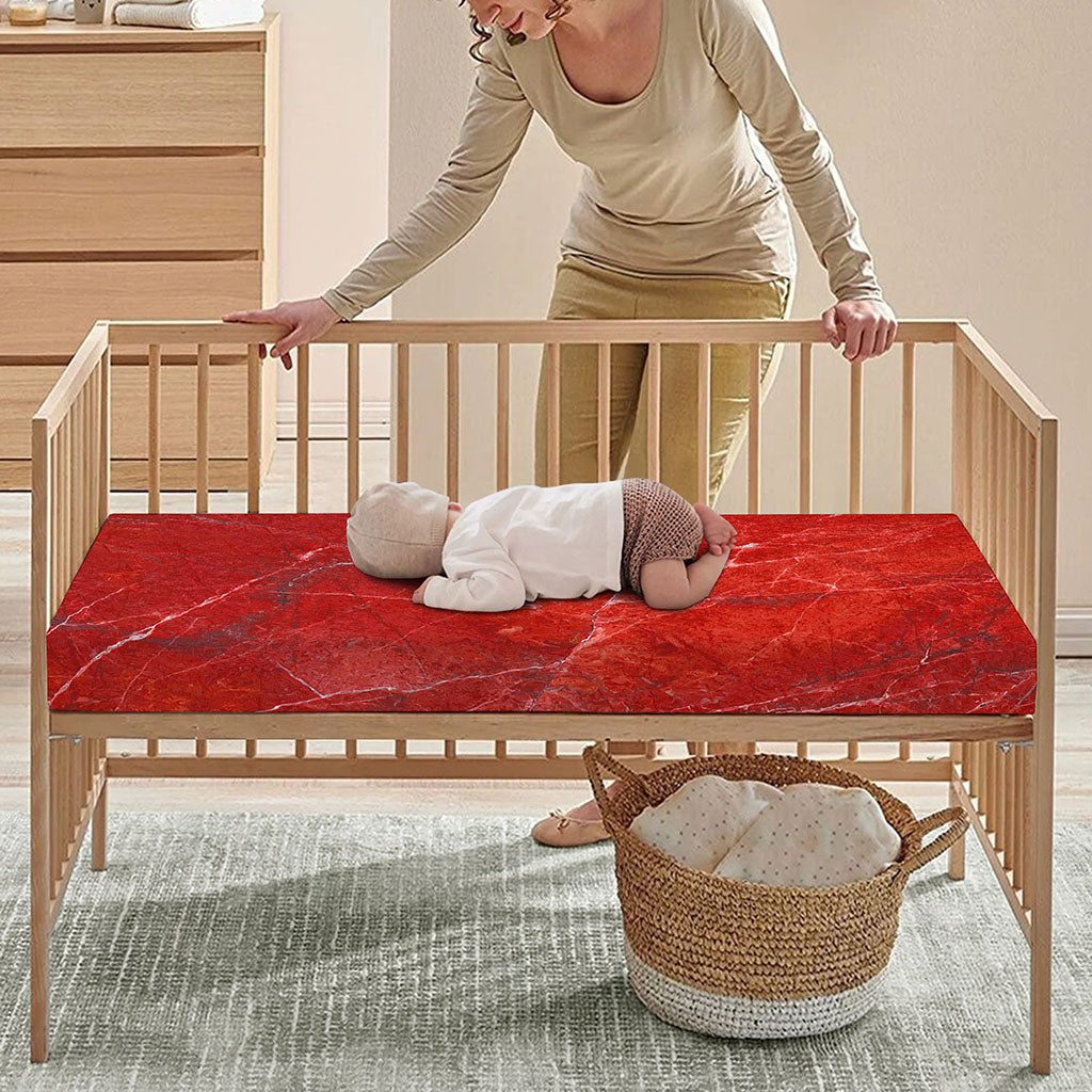 Red Marble Print Baby Crib Sheet