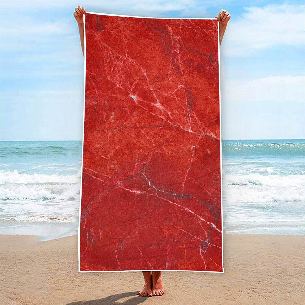 Red Marble Print Beach Towel