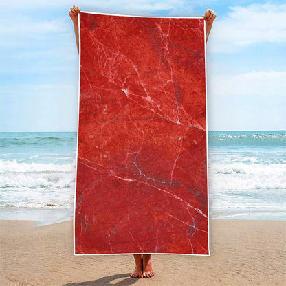 Red Marble Print Beach Towel
