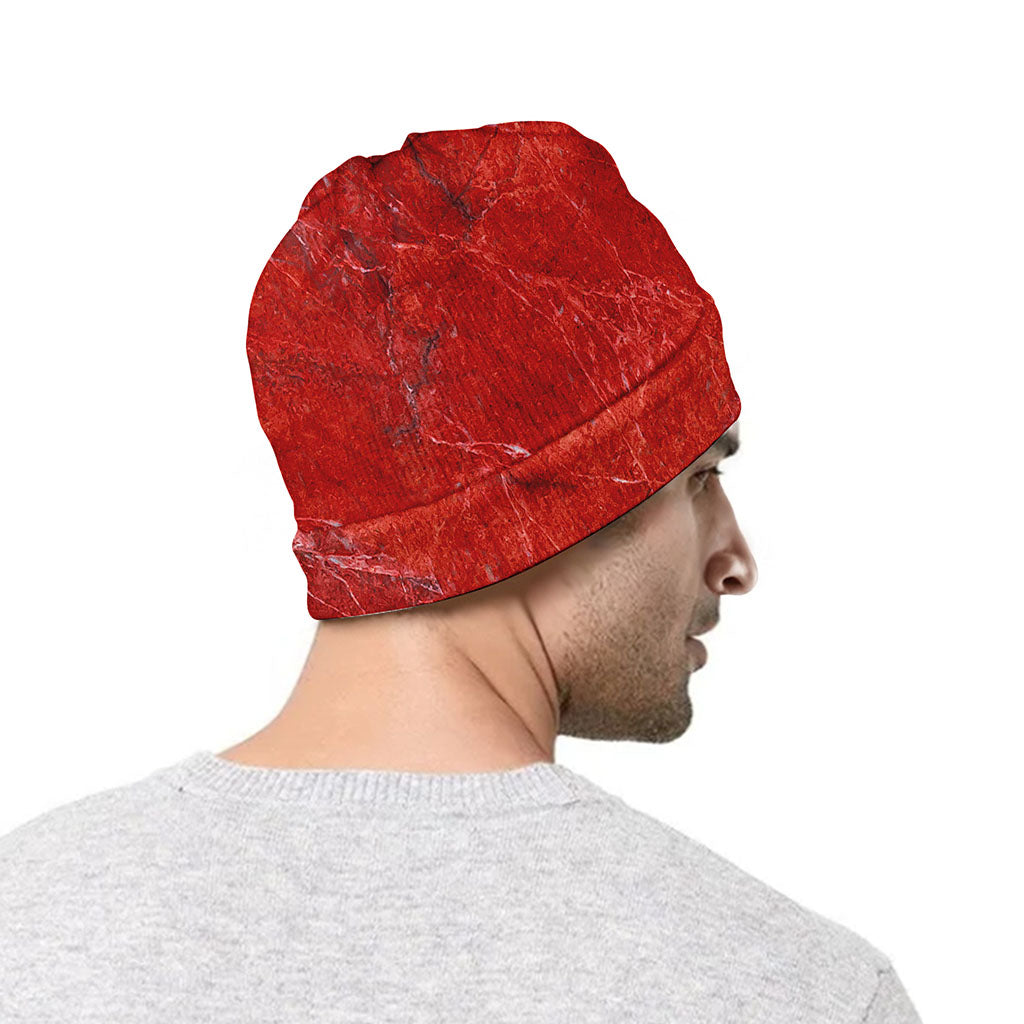 Red Marble Print Beanie