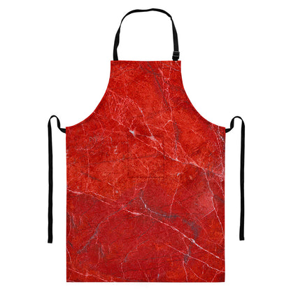 Red Marble Print Bib Apron With Pocket
