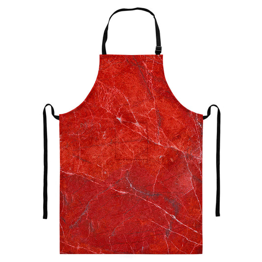 Red Marble Print Bib Apron With Pocket