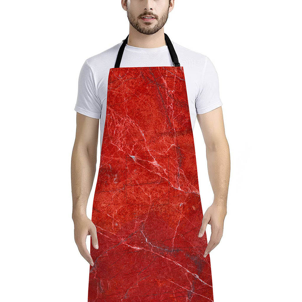 Red Marble Print Bib Apron With Pocket