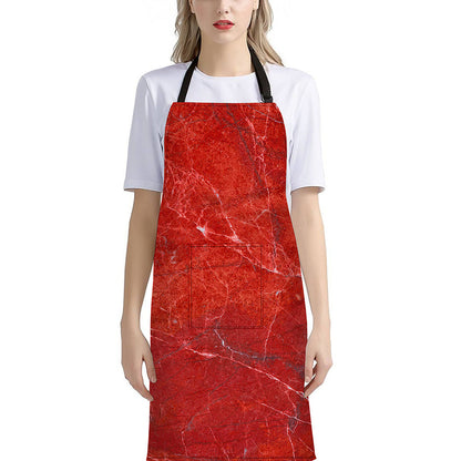 Red Marble Print Bib Apron With Pocket