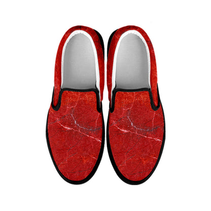 Red Marble Print Black Slip On Sneakers