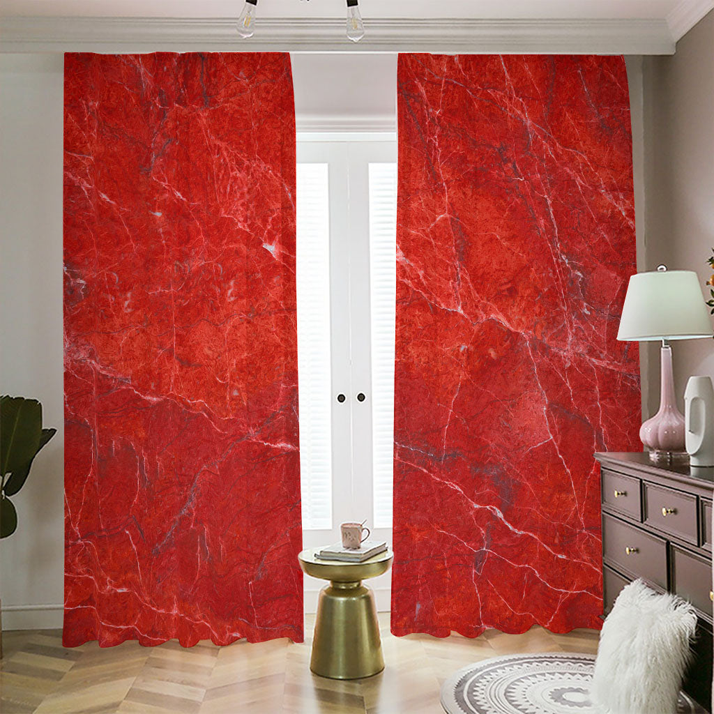 Red Marble Print Blackout Pencil Pleat Curtains