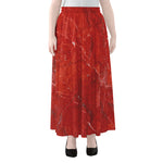 Red Marble Print Chiffon Maxi Skirt