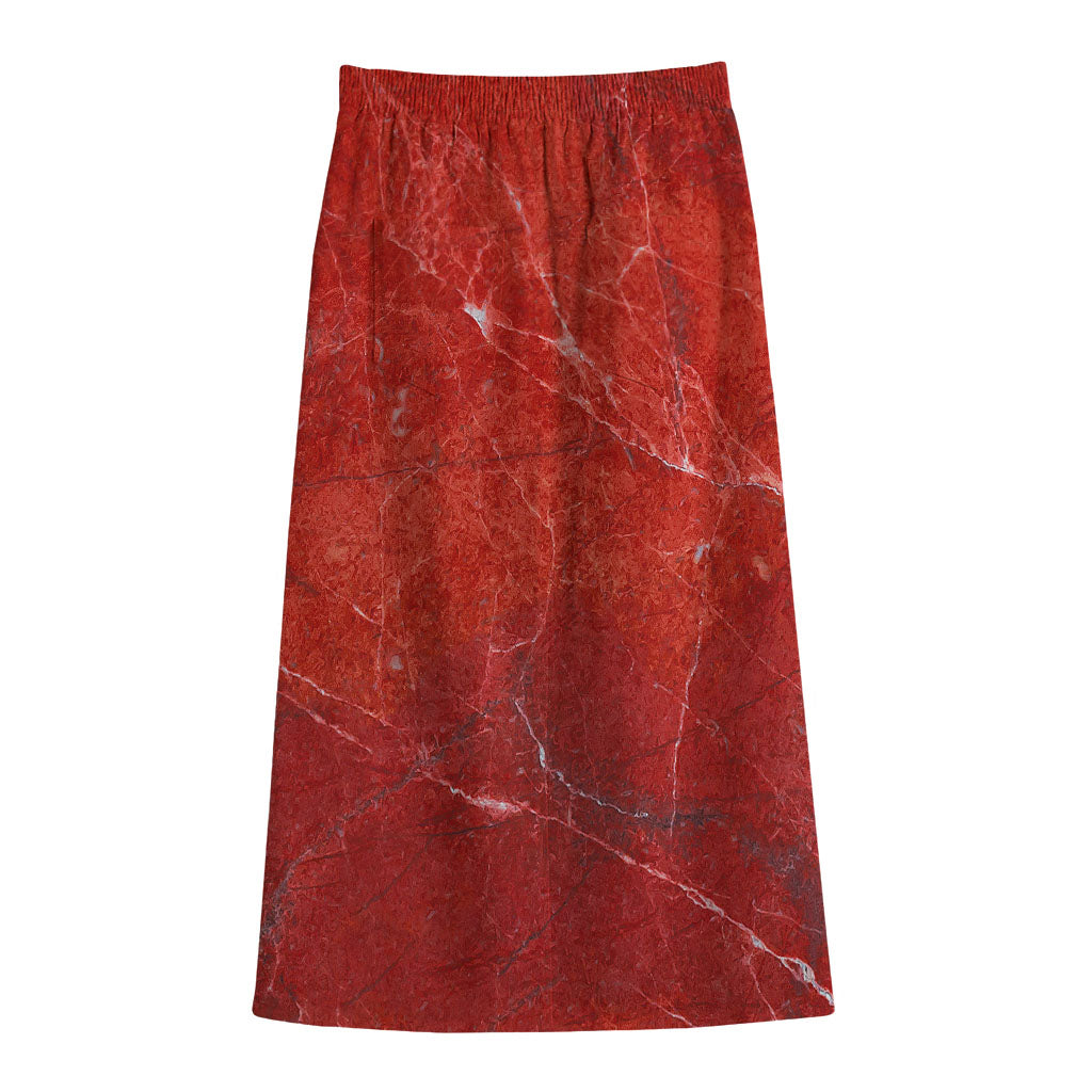 Red Marble Print Cotton Front Slit Maxi Skirt