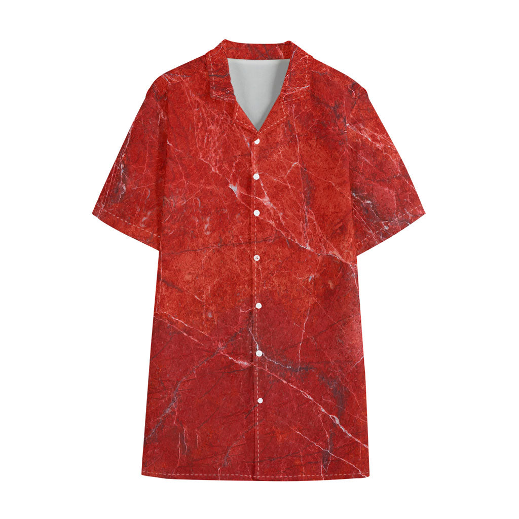 Red Marble Print Cotton Hawaiian Shirt