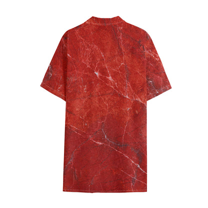 Red Marble Print Cotton Hawaiian Shirt