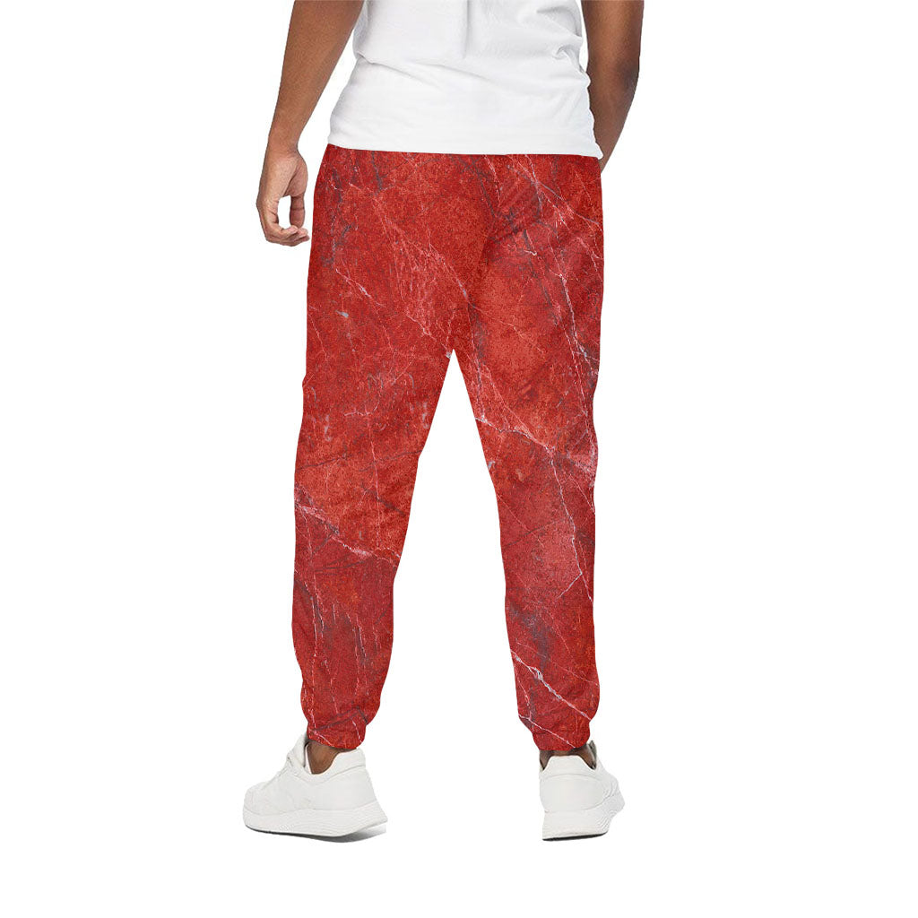 Red Marble Print Cotton Pants