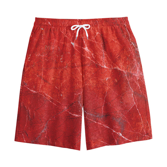 Red Marble Print Cotton Shorts