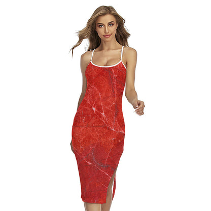Red Marble Print Cross Back Cami Dress