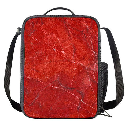 Red Marble Print Crossbody Lunch Bag