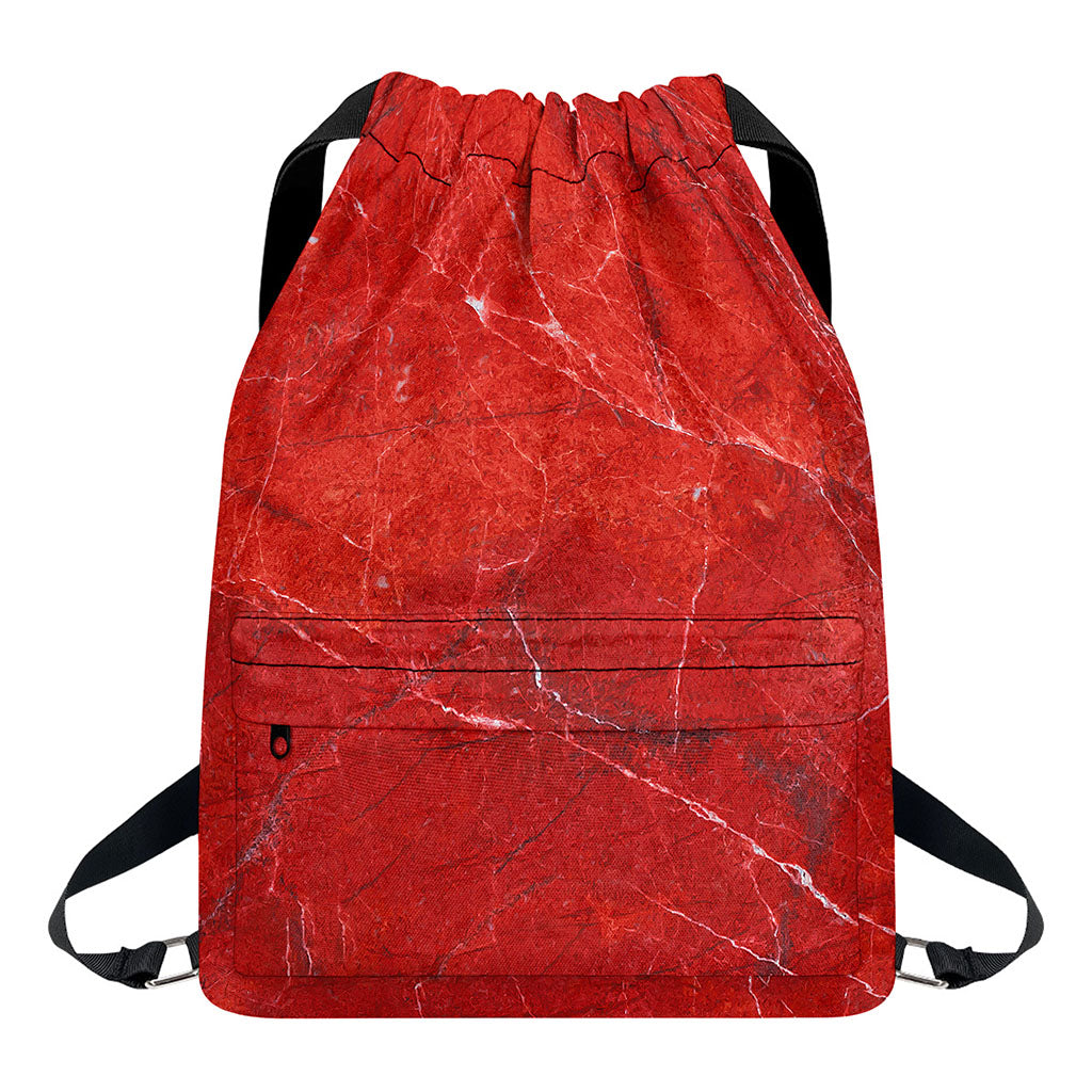 Red Marble Print Drawstring Backpack